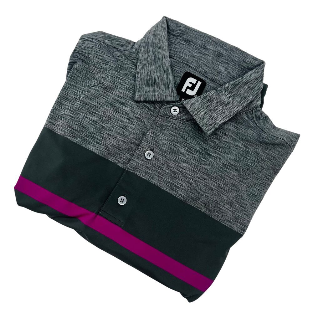 Footjoy Men's Athletic Fit FJ Collar Golf Polo Gray Purple Tunica National XXL‎